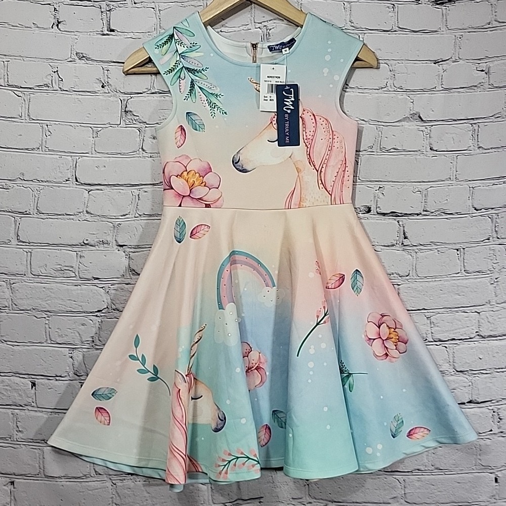 TM Truly Me Girls Sz 12 Unicorn Dress Skater‎ Sleeveless Blue New NWT